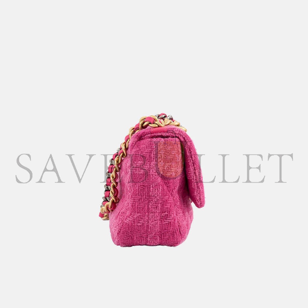 Ch*el 19 flap bag tweed quilted in pink with mixed hardware as1160 (26*16*9cm)